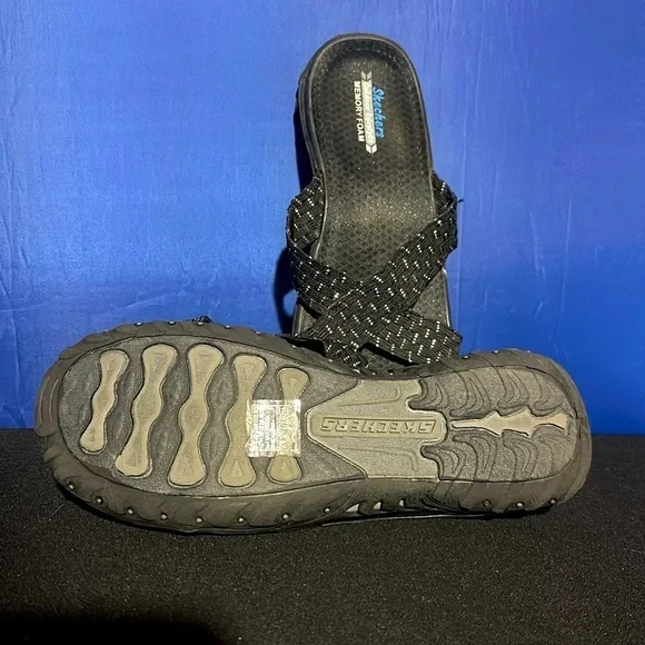 Skechers Outdoor Lifestyle Sandals Womens 11.0 Black Woven Slip On Memory Foam - Picture 4 of 8